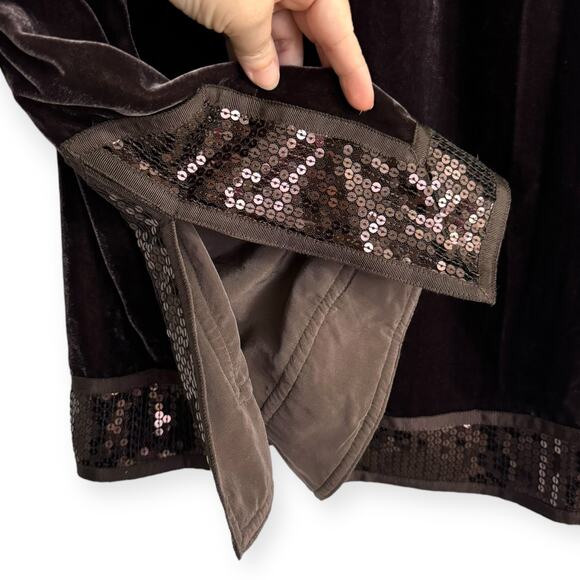 Nygard Collection Brown Velvet Velour Split Collar Sequin Trim Tunic Womens 14 - Picture 6 of 9